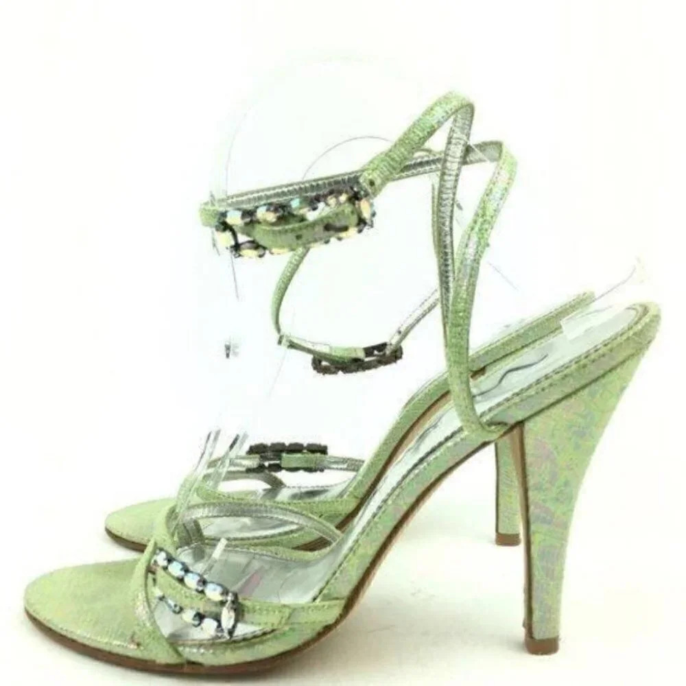 Nina Heels 9 39 Leather Metallic Snakeskin Print